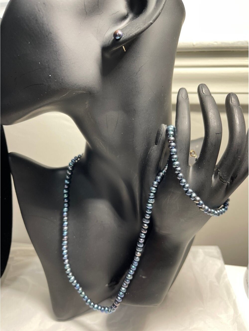 Blue Freshwater Pearl 10K Gold 3 Piece Set